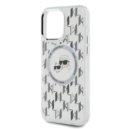 Husa pentru iPhone 15 Pro - Karl Lagerfeld IML MagSafe (KLHMP15LHMCKMHT) - Transparent Monogram KarlandChoupette Head