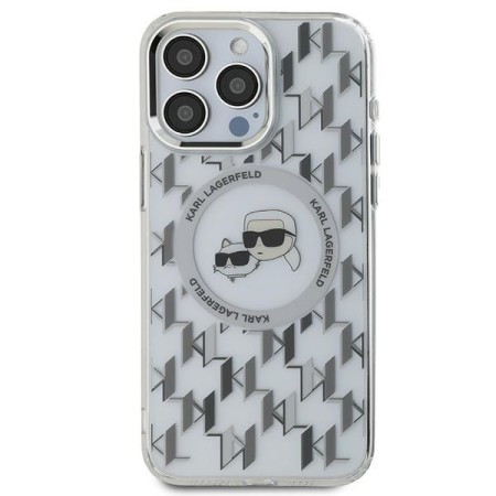 Husa pentru iPhone 15 Pro - Karl Lagerfeld IML MagSafe (KLHMP15LHMCKMHT) - Transparent Monogram KarlandChoupette Head