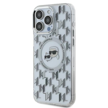 Husa pentru iPhone 15 Pro - Karl Lagerfeld IML MagSafe (KLHMP15LHMCKMHT) - Transparent Monogram KarlandChoupette Head