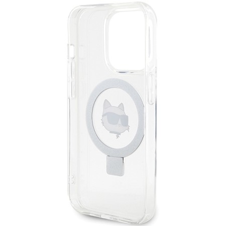 Husa pentru iPhone 15 Pro - Karl Lagerfeld Hardcase Ring Stand MagSafe (KLHMP15LHMRSCHH) - White Choupette Head