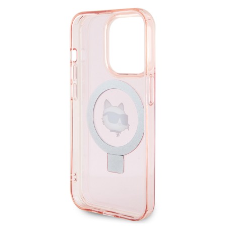 Husa pentru iPhone 15 Pro - Karl Lagerfeld Hardcase Ring Stand MagSafe (KLHMP15LHMRSCHP) - Pink Choupette Head