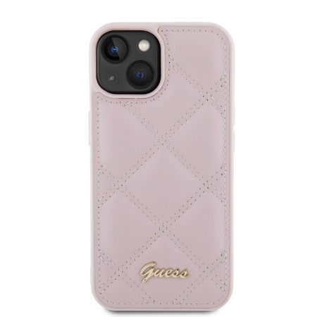 Husa pentru iPhone 15 / iPhone 14 / iPhone 13 - Guess Quilted Metal Logo (GUHCP15SPSQSQSP) - Pink