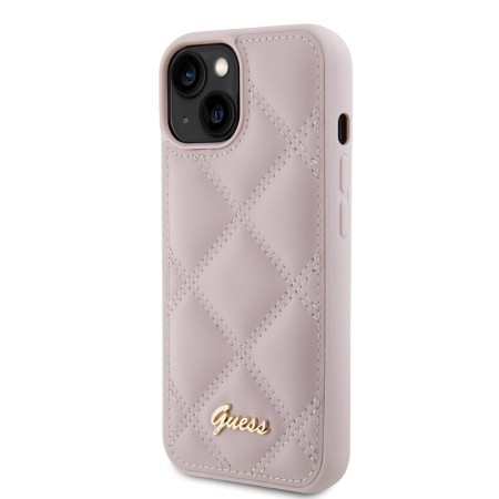 Husa pentru iPhone 15 / iPhone 14 / iPhone 13 - Guess Quilted Metal Logo (GUHCP15SPSQSQSP) - Pink