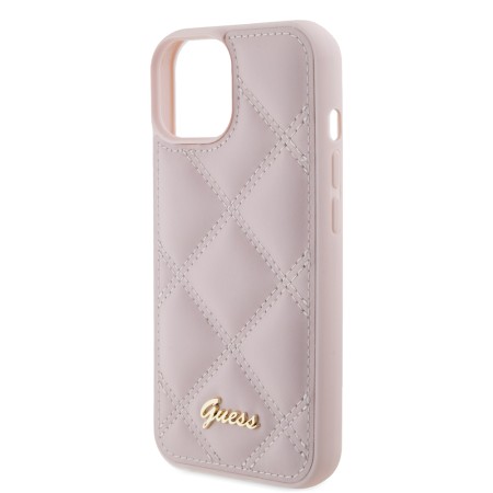 Husa pentru iPhone 15 / iPhone 14 / iPhone 13 - Guess Quilted Metal Logo (GUHCP15SPSQSQSP) - Pink