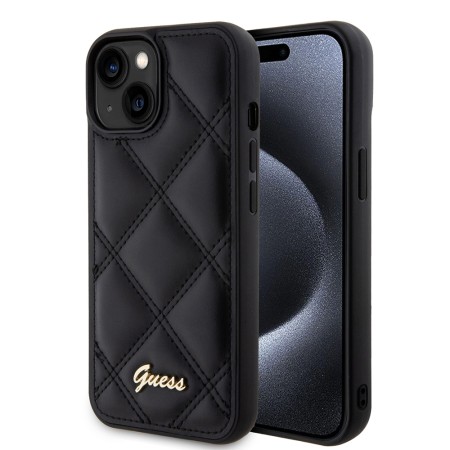 Husa pentru iPhone 15 / iPhone 14 / iPhone 13 - Guess Quilted Metal Logo (GUHCP15SPSQSQSK) - Black