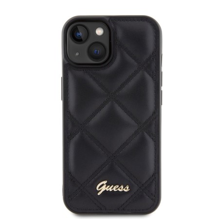 Husa pentru iPhone 15 / iPhone 14 / iPhone 13 - Guess Quilted Metal Logo (GUHCP15SPSQSQSK) - Black