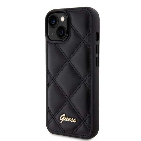 Husa pentru iPhone 15 / iPhone 14 / iPhone 13 - Guess Quilted Metal Logo (GUHCP15SPSQSQSK) - Black