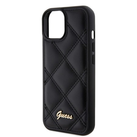 Husa pentru iPhone 15 / iPhone 14 / iPhone 13 - Guess Quilted Metal Logo (GUHCP15SPSQSQSK) - Black