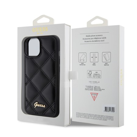 Husa pentru iPhone 15 / iPhone 14 / iPhone 13 - Guess Quilted Metal Logo (GUHCP15SPSQSQSK) - Black