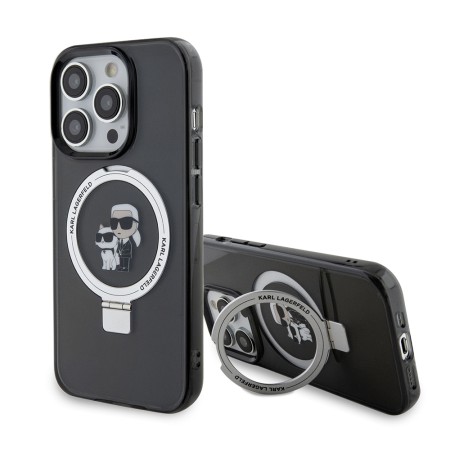 Husa pentru iPhone 15 Pro - Karl Lagerfeld Hardcase Ring Stand Magsafe (KLHMP15LHMRSKCK) - KarlandChoupette