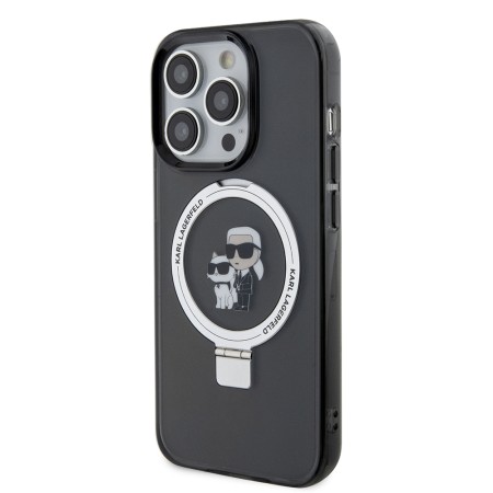 Husa pentru iPhone 15 Pro - Karl Lagerfeld Hardcase Ring Stand Magsafe (KLHMP15LHMRSKCK) - KarlandChoupette