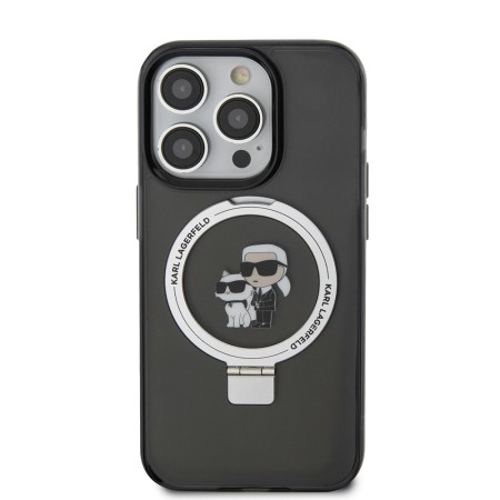 Husa pentru iPhone 15 Pro - Karl Lagerfeld Hardcase Ring Stand Magsafe (KLHMP15LHMRSKCK) - KarlandChoupette