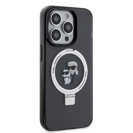 Husa pentru iPhone 15 Pro - Karl Lagerfeld Hardcase Ring Stand Magsafe (KLHMP15LHMRSKCK) - KarlandChoupette