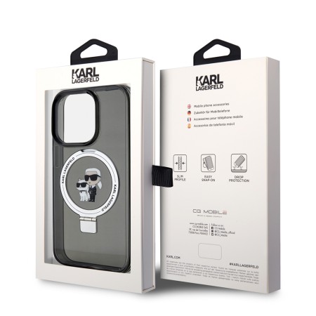 Husa pentru iPhone 15 Pro - Karl Lagerfeld Hardcase Ring Stand Magsafe (KLHMP15LHMRSKCK) - KarlandChoupette