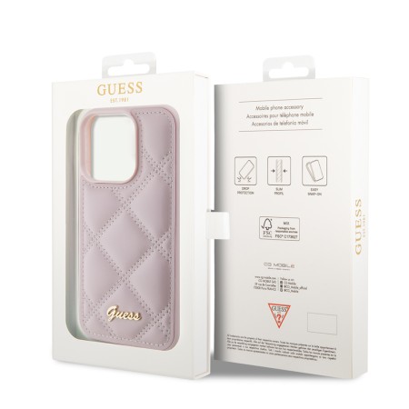 Husa pentru iPhone 15 Pro Max - Guess Quilted Metal Logo (GUHCP15XPSQSQSP) - Pink