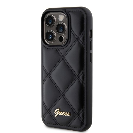 Husa pentru iPhone 15 Pro Max - Guess Quilted Metal Logo (GUHCP15XPSQSQSK) - Black