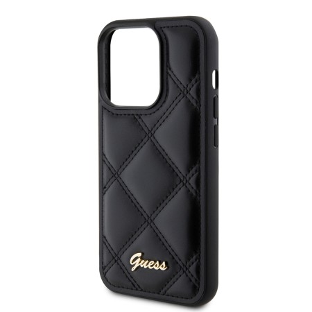 Husa pentru iPhone 15 Pro Max - Guess Quilted Metal Logo (GUHCP15XPSQSQSK) - Black