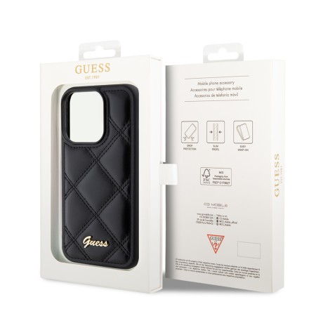 Husa pentru iPhone 15 Pro Max - Guess Quilted Metal Logo (GUHCP15XPSQSQSK) - Black