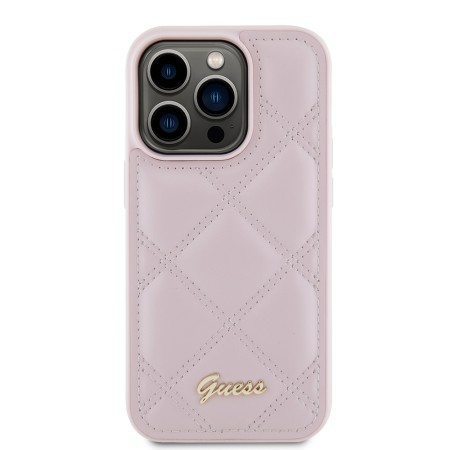 Husa pentru iPhone 15 Pro - Guess Quilted Metal Logo (GUHCP15LPSQSQSP) - Pink