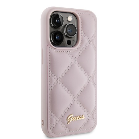 Husa pentru iPhone 15 Pro - Guess Quilted Metal Logo (GUHCP15LPSQSQSP) - Pink