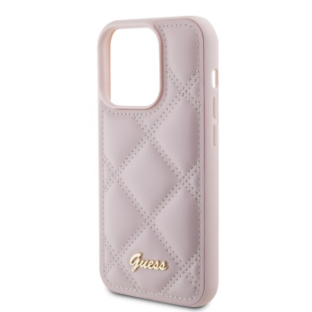 Husa pentru iPhone 15 Pro - Guess Quilted Metal Logo (GUHCP15LPSQSQSP) - Pink