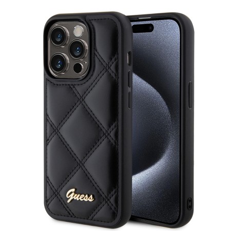 Husa pentru iPhone 15 Pro - Guess Quilted Metal Logo (GUHCP15LPSQSQSK) - Black