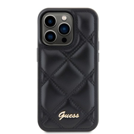 Husa pentru iPhone 15 Pro - Guess Quilted Metal Logo (GUHCP15LPSQSQSK) - Black