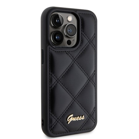 Husa pentru iPhone 15 Pro - Guess Quilted Metal Logo (GUHCP15LPSQSQSK) - Black