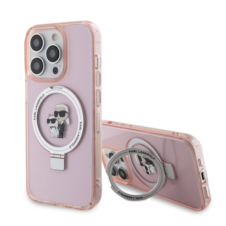 Husa pentru iPhone 15 Pro - Karl Lagerfeld Hardcase Ring Stand MagSafe (KLHMP15LHMRSKCP) - Pink KarlandChoupette