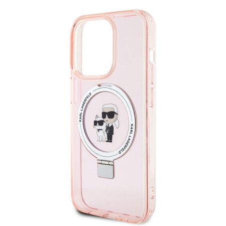 Husa pentru iPhone 15 Pro - Karl Lagerfeld Hardcase Ring Stand MagSafe (KLHMP15LHMRSKCP) - Pink KarlandChoupette