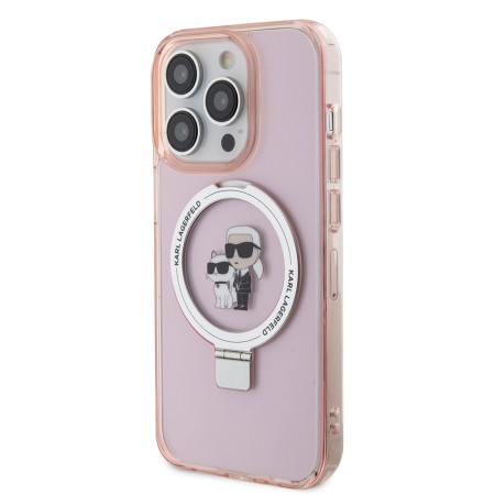 Husa pentru iPhone 15 Pro - Karl Lagerfeld Hardcase Ring Stand MagSafe (KLHMP15LHMRSKCP) - Pink KarlandChoupette