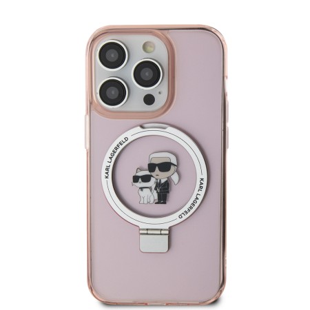 Husa pentru iPhone 15 Pro - Karl Lagerfeld Hardcase Ring Stand MagSafe (KLHMP15LHMRSKCP) - Pink KarlandChoupette