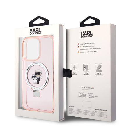 Husa pentru iPhone 15 Pro - Karl Lagerfeld Hardcase Ring Stand MagSafe (KLHMP15LHMRSKCP) - Pink KarlandChoupette