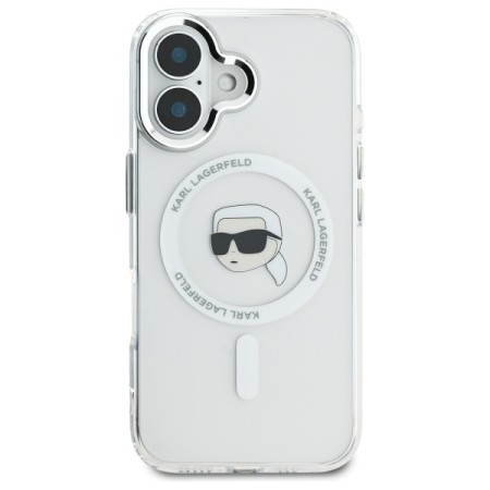 Husa pentru iPhone 16 Plus - Karl Lagerfeld IML MagSafe (KLHMP16MHLSKIH) - White Karls Head