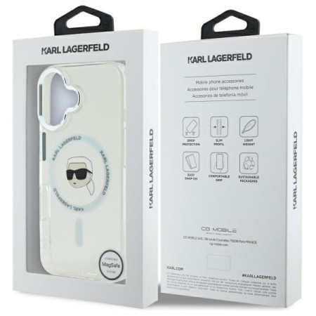 Husa pentru iPhone 16 Plus - Karl Lagerfeld IML MagSafe (KLHMP16MHLSKIH) - White Karls Head