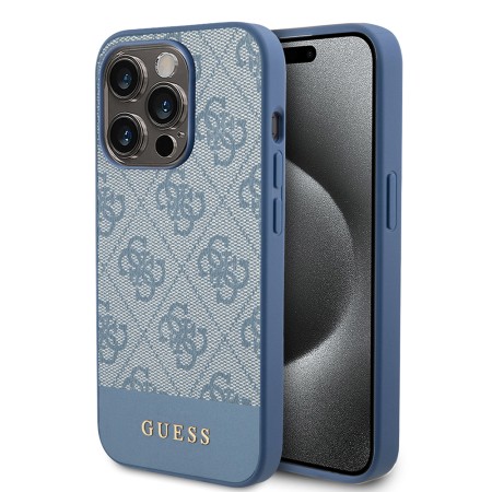 Husa pentru iPhone 15 Pro Max - Guess Hardcase 4G Stripe Collection (GUHCP15XG4GLBL) - Blue