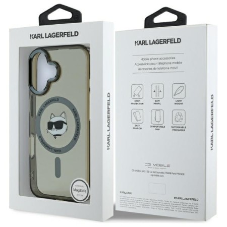 Husa pentru iPhone 16 Plus - Karl Lagerfeld IML MagSafe (KLHMP16MHLSCHK) - Metal Choupettes Head