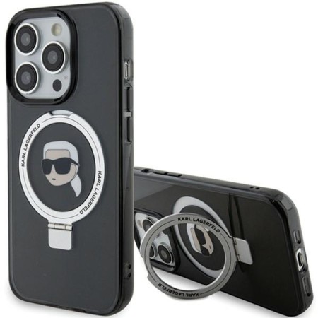 Husa pentru iPhone 15 Pro - Karl Lagerfeld Hardcase Ring Stand MagSafe (KLHMP15LHMRSKHK) - Karl Head