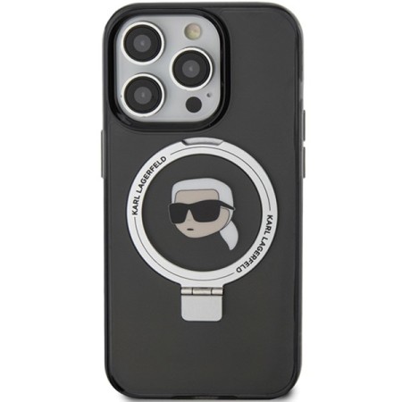 Husa pentru iPhone 15 Pro - Karl Lagerfeld Hardcase Ring Stand MagSafe (KLHMP15LHMRSKHK) - Karl Head