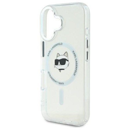 Husa pentru iPhone 16 Plus - Karl Lagerfeld IML MagSafe (KLHMP16MHLSCHH) - White Metal Choupettes Head