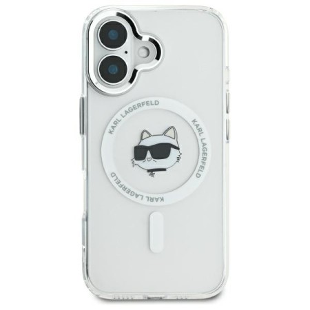 Husa pentru iPhone 16 Plus - Karl Lagerfeld IML MagSafe (KLHMP16MHLSCHH) - White Metal Choupettes Head