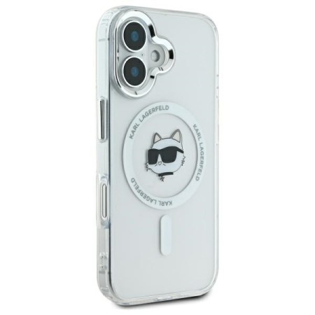 Husa pentru iPhone 16 Plus - Karl Lagerfeld IML MagSafe (KLHMP16MHLSCHH) - White Metal Choupettes Head