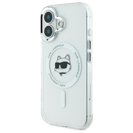 Husa pentru iPhone 16 Plus - Karl Lagerfeld IML MagSafe (KLHMP16MHLSCHH) - White Metal Choupettes Head