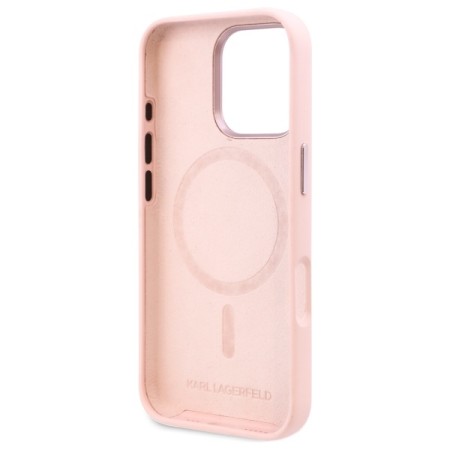 Husa pentru iPhone 16 Pro - Karl Lagerfeld Silicone MagSafe (KLHMP16LSCMKMPCP) - Pink Shadow Metal Initial