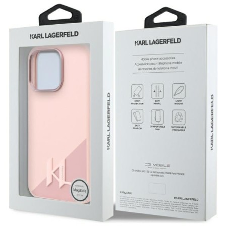 Husa pentru iPhone 16 Pro - Karl Lagerfeld Silicone MagSafe (KLHMP16LSCMKMPCP) - Pink Shadow Metal Initial