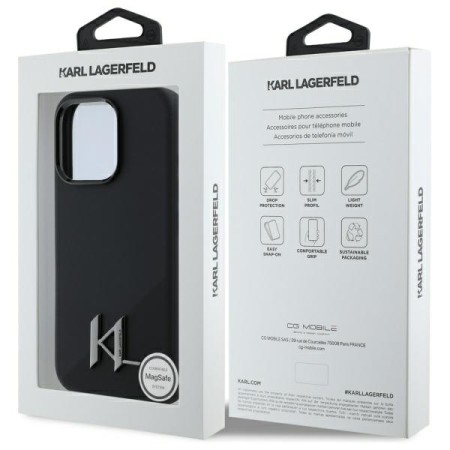 Husa pentru iPhone 16 Pro - Karl Lagerfeld Silicone MagSafe (KLHMP16LSCMKMPCK) - Shadow Metal Initial