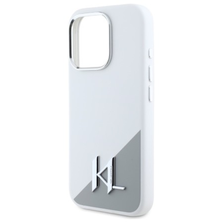 Husa pentru iPhone 16 Pro - Karl Lagerfeld Silicone MagSafe (KLHMP16LSCMKMPCH) - White Shadow Metal Initial