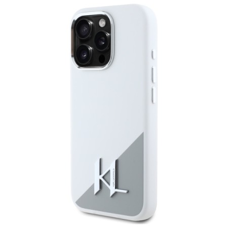 Husa pentru iPhone 16 Pro - Karl Lagerfeld Silicone MagSafe (KLHMP16LSCMKMPCH) - White Shadow Metal Initial