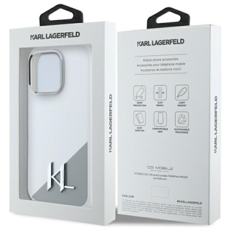 Husa pentru iPhone 16 Pro - Karl Lagerfeld Silicone MagSafe (KLHMP16LSCMKMPCH) - White Shadow Metal Initial