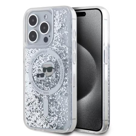 Husa pentru iPhone 15 Pro - Karl Lagerfeld Liquid Glitter MagSafe (KLHMP15LLGKCSGH) - Transparent KarlandChoupette Head